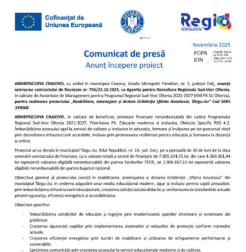 Comunicat de presă ARHIEPISCOPIA CRAIOVEI