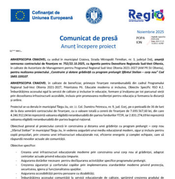 Comunicat de presă ARHIEPISCOPIA CRAIOVEI