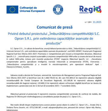 Comunicat de presă S.C. Opran S.R.L.