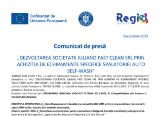 Comunicat de presă JULIANO FAST CLEAN S.R.L.