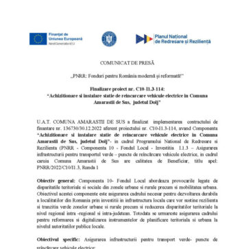 Comunicat de presă U.A.T. COMUNA AMĂRĂŞTII DE SUS