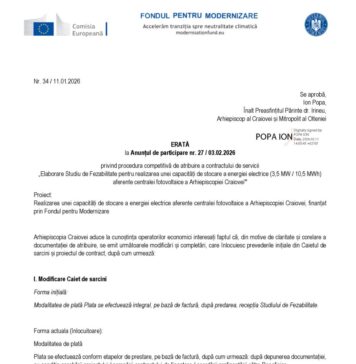 Comunicat de presă Arhiepiscopia Craiovei