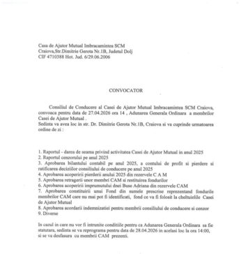 Convocator Casa de Ajutor Mutual Îmbrăcămintea SCM