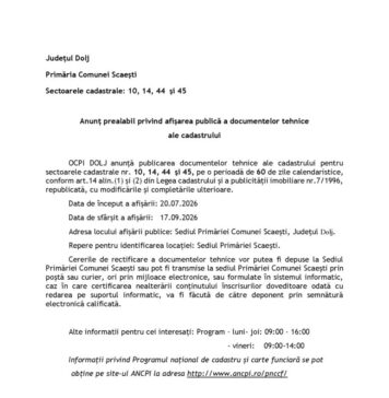 Anunţ public Primăria Comunei Scaești