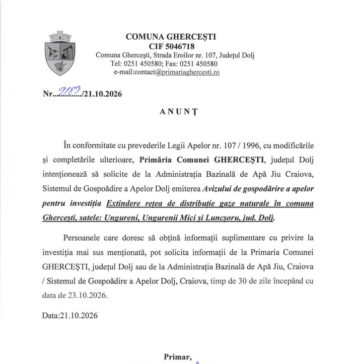Anunţ public Primăria Comunei Gherceşti